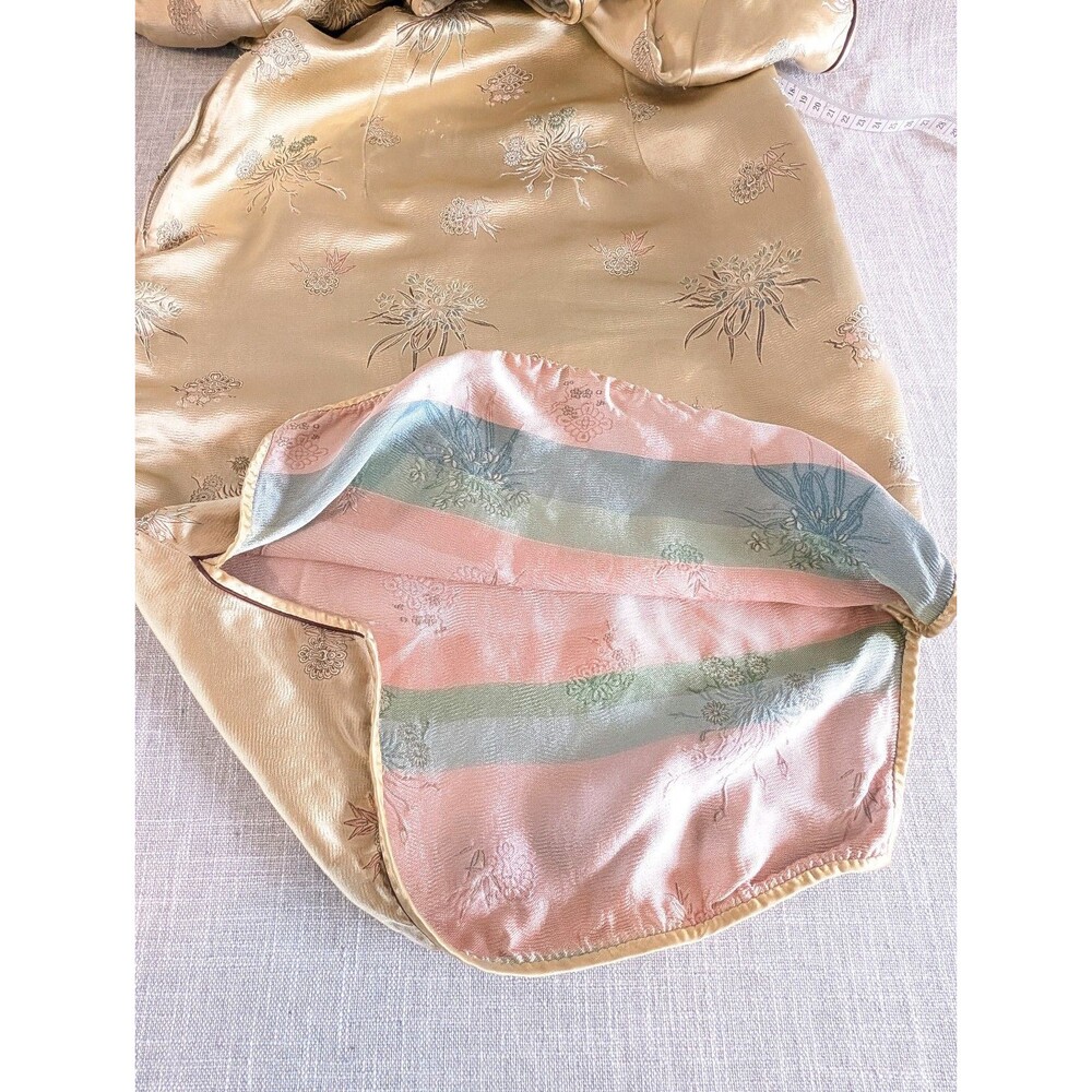 Vintage Silk Jacquard Qipao Cheongsam Dress Champagne Gold Chinese Dress Elegant - Picture 6 of 13